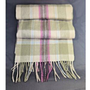 Kiltane Lambswool Cashmere Plaid Scarf Fringe Pink Cream Beige Quiet Luxury